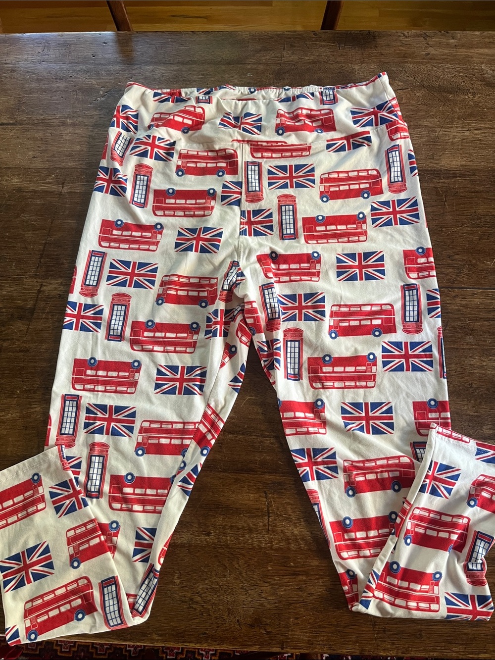 LuLaRoe White Leggings with Red London Bus & Union Jack Print